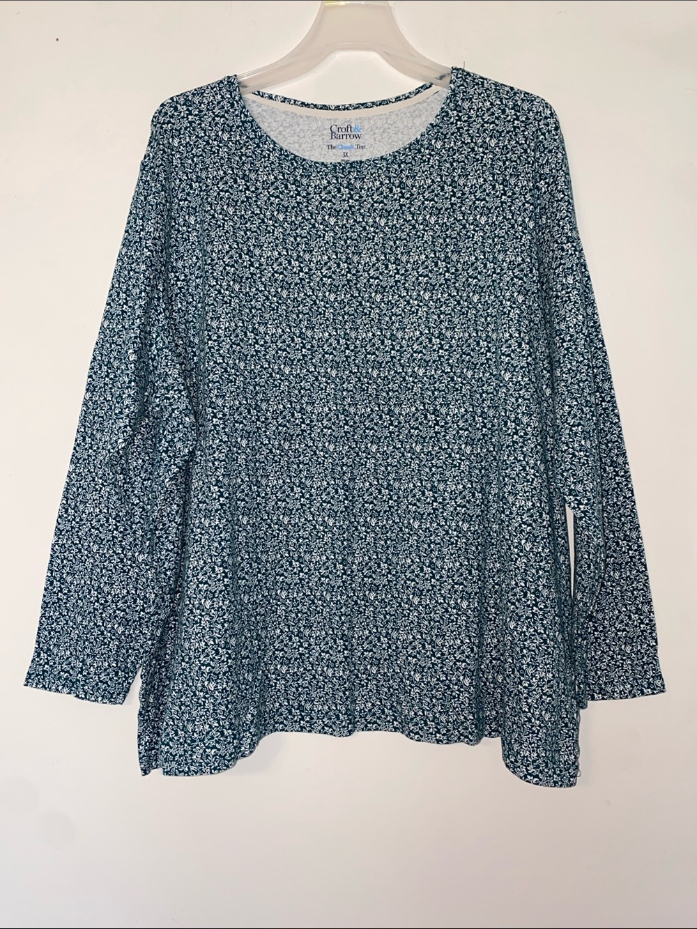 croft & barrow Teal and White Floral Long-Sleeve Tee
